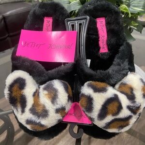 Betsey Johnson Black Slippers with Leopard Heart Accent